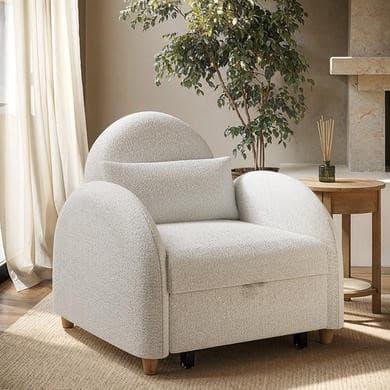 Pull-Out Single Chair Bed in Beige Boucle - Gene