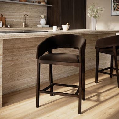 Chocolate brown - Walnut Upholstered Curved Kitchen Stools - Owen