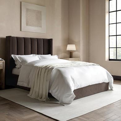 Chocolate Brown Velvet Small Double Ottoman Bed With Winged Headboard - Maddox