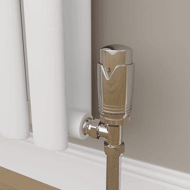 Elego Chrome Modern TRV Angled Thermostatic Radiator Valves With Lockshield