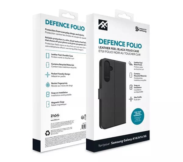 ZAGG Defence Galaxy A16 Folio Case - Black