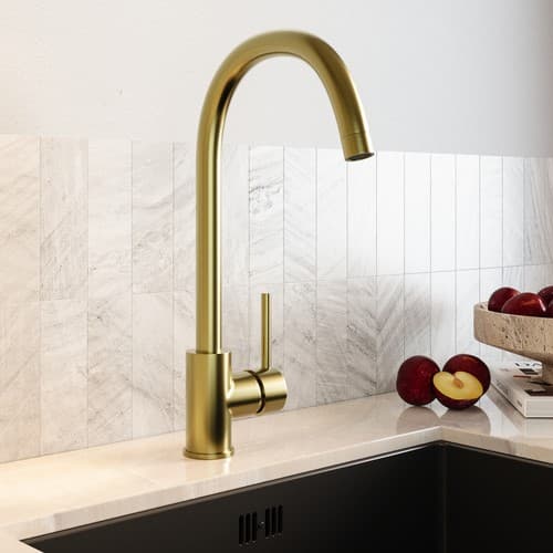 GRADE A1 - Brushed Brass Single Lever Monobloc Kitchen Mixer Tap - Enza Tamara