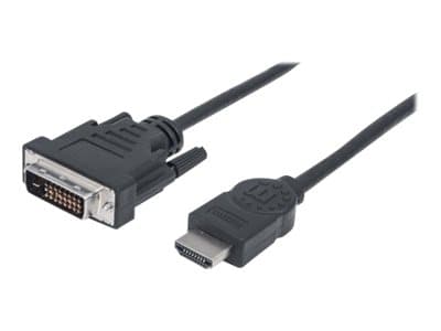 MANHATTAN - HDMI to DVI-D 24+1 Cable, 2m, Male to Male, Black, Dual Link, Compatible with DVD-D, Lifetime Warranty, Polybag - adapter cable - 2 m