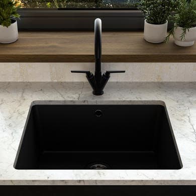 Single Bowl Undermount Black Granite Composite Kitchen Sink - Enza Madison