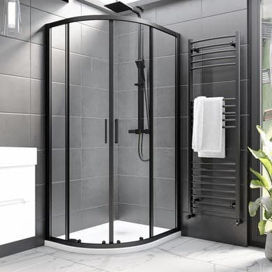 ONLY OPENED - Black 8mm Glass Offset Quadrant Shower Enclosure 1000x800mm - Pavo