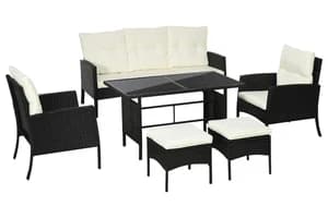 Outsunny 5 Seater Rattan Garden Furniture Set | Black/White | 6 Pieces