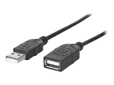 Manhattan USB-A to USB-A Extension Cable, 1.8m, Male to Female, 480 Mbps (USB 2.0), Hi-Speed USB, Black, Lifetime Warranty, Polybag