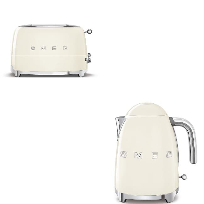 Smeg 50's Retro Kettle & 4 Slice Toaster Set - Cream | KLF03CRUK + TSF03CRUK