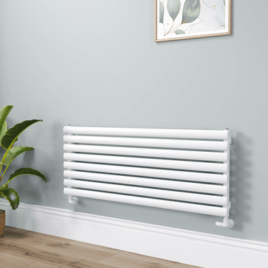 Sorrento Linea White Oval Designer Radiator 472x1200mm Single Panel 2294 BTU - Horizontal Bars