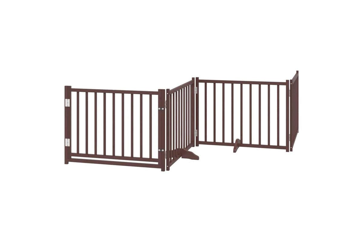 Vidaxl Dog Gate With Door Foldable 4 Panels Brown Oak 320 Cm Solid Wood Fir