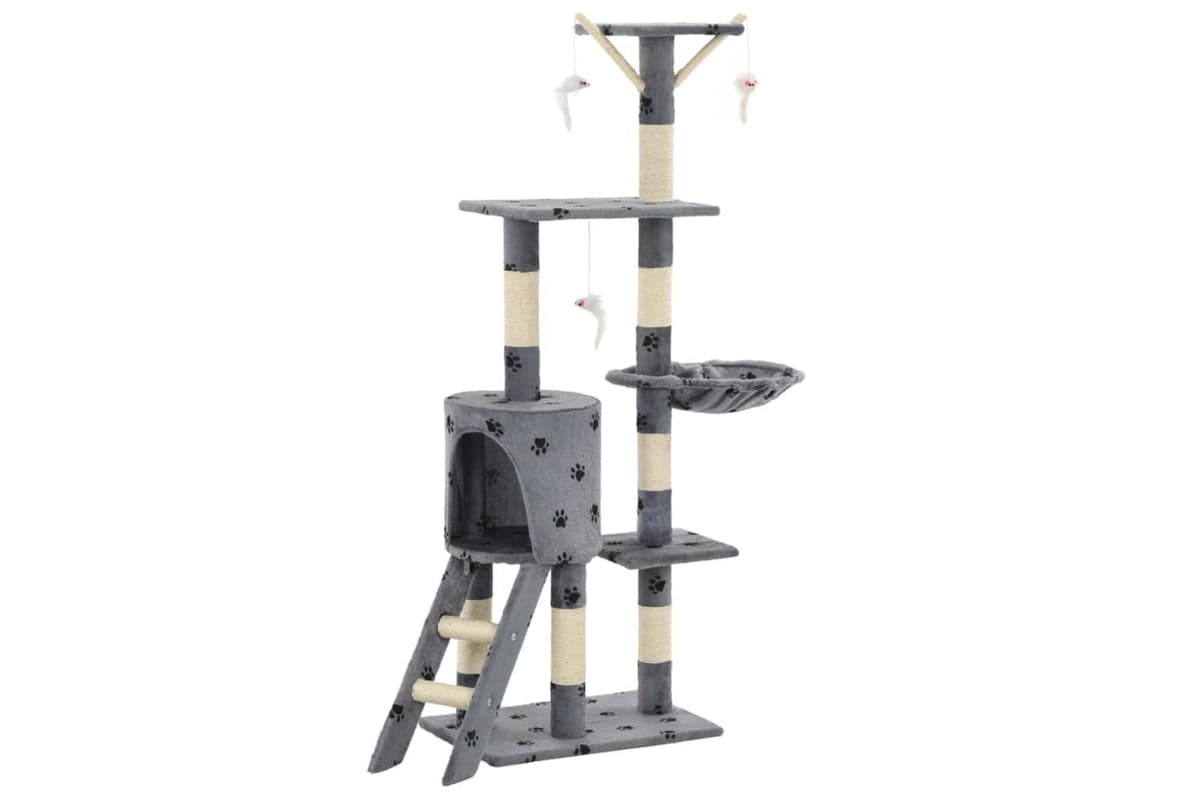 Cat Tree With Sisal Scratching Posts 138 Cm Grey Paw Prints