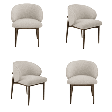 Set of 4 Walnut and Beige Upholstered Curved Dining Chairs with Solid Wood Exposed Back - Kori