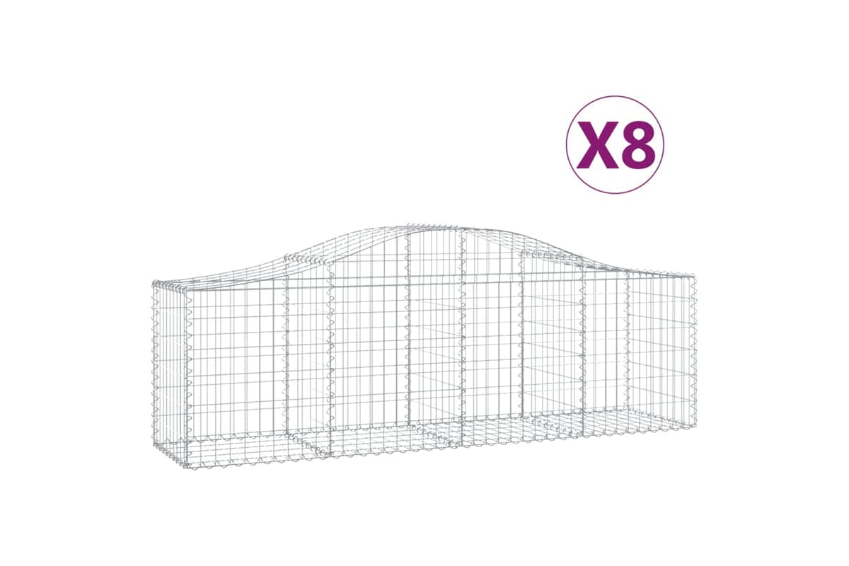 vidaXL 3145604 Arched Gabion Baskets 8 Pcs 200x50x60/80cm Galvanised Iron