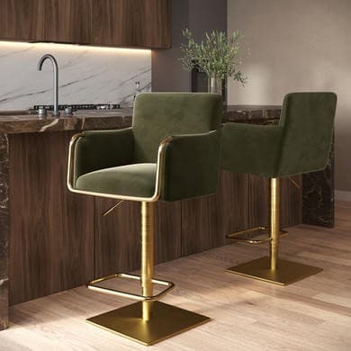 Sonny Olive Green Velvet Adjustable Swivel Bar Stool