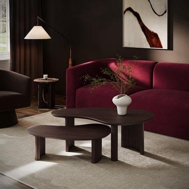 Kidney Shaped Walnut Effect Nest of 2 Coffee Tables - Ivan
