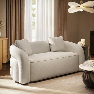 Cream Boucle Modern Curved 3 Seater Sofa - Zuri