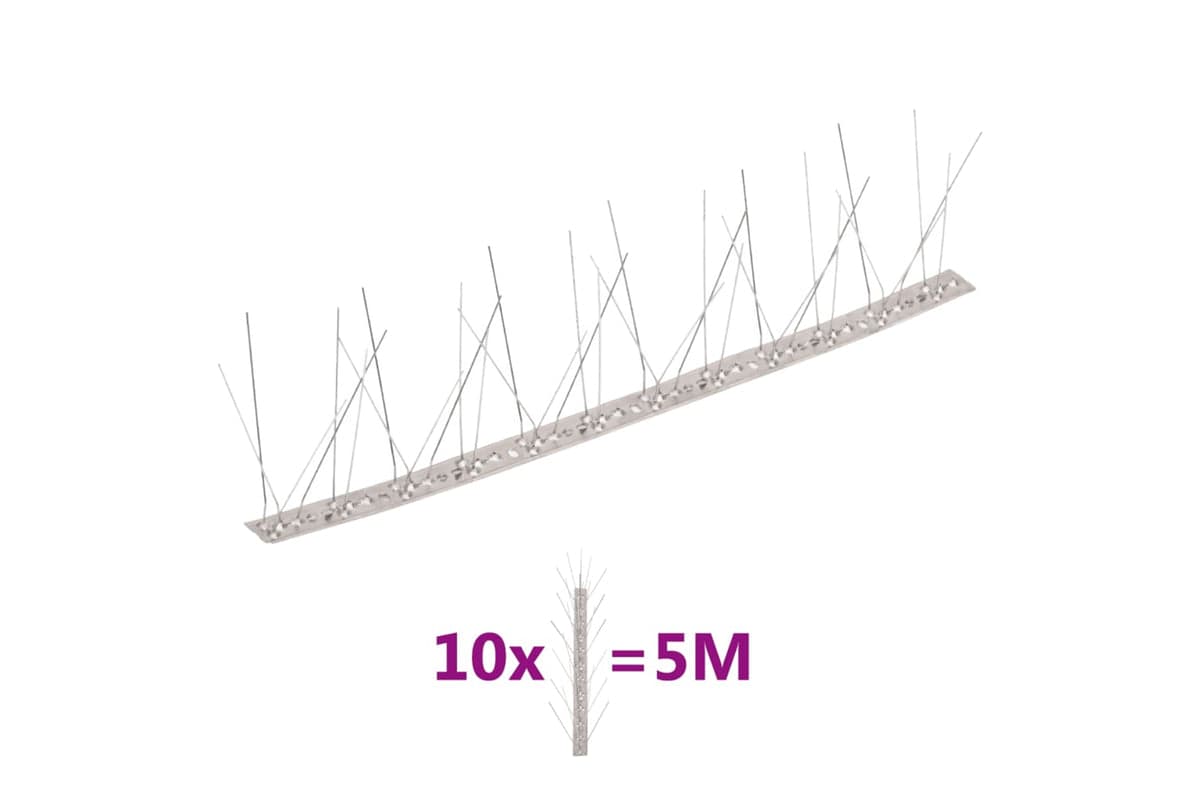 Vidaxl 149132 5-row Stainless Steel Bird & Pigeon Spikes Set Of 10 5 M