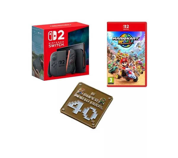 NINTENDO Switch 2, Super Mario Bros 40th Anniversary Keychain & Mario Kart World Bundle