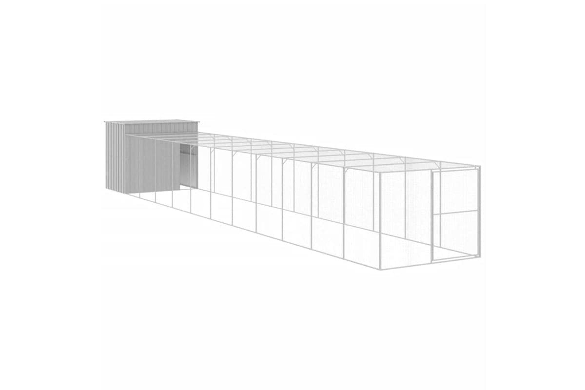 Dog House With Run Light Grey 214x1273x181 Cm Galvanised Steel