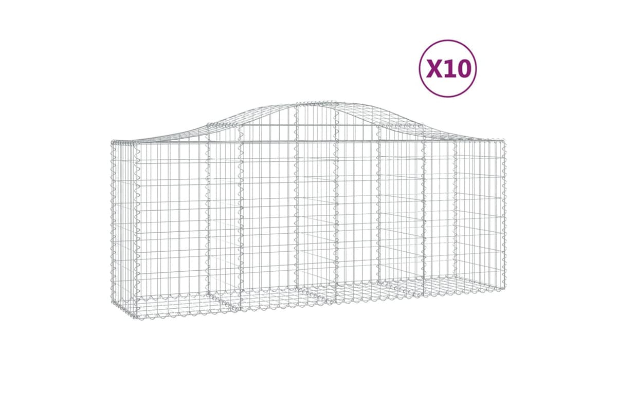 vidaXL 3145627 Arched Gabion Baskets 10 Pcs 200x50x80/100cm Galvanised Iron
