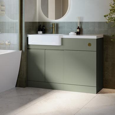 1100mm Green Left Hand Toilet and Sink Unit with Brass Fittings - Unit & Basin Only - Bali