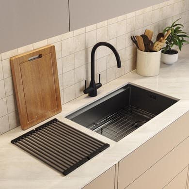 GRADE A1 - Black Undermount Kitchen Workstation Sink Unit & Accessories - Mae