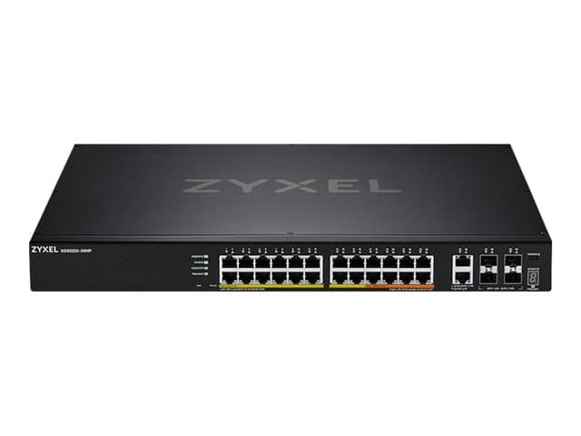 ZYXEL - XGS2220 Series XGS2220-30HP - Switch - 24-port GbE L3 access, with 6 10G uplink - L3 - Managed - 16 x 10/100/1000 (PoE+) + 8 x 10/100/1000 (PoE++) + 2 x 1/2.5/5/10 (PoE++) + 4 x 1 Gigabit / 10 Gigabit SFP+ - desktop, rack-mountable - PoE++ (400 W)