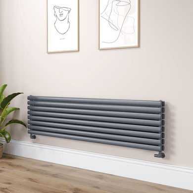 Sorrento Linea Dark Grey Anthracite Oval Designer Radiator 472x1800mm Double Panel 5072 BTU - Horizontal Bars