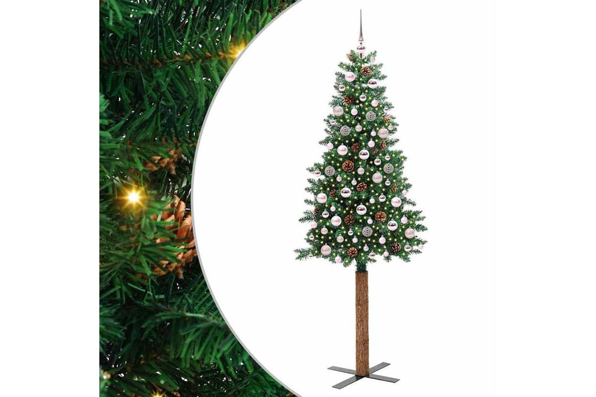 Vidaxl Slim Christmas Tree Green 210 Cm Pvc And Solid Pine Wood