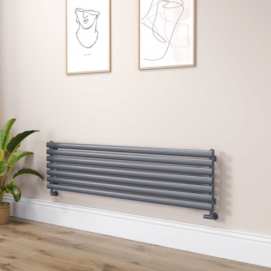 Sorrento Linea Dark Grey Anthracite Oval Designer Radiator 413x1600mm Single Panel 2645 BTU - Horizontal Bars