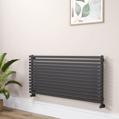Ravello Linea Midnight Black Square Designer Radiator 585x1200mm Single Panel 3287 BTU - Horizontal Bars