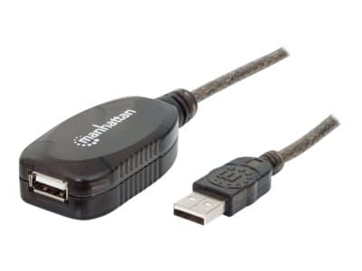 MANHATTAN - USB-A to USB-A Extension Cable, 10m, Male to Female, Active, 480 Mbps (USB 2.0), Daisy-Chainable, Built In Repeater, Hi-Speed USB, Black, Three Year Warranty, Blister - USB extension cable - 10 m