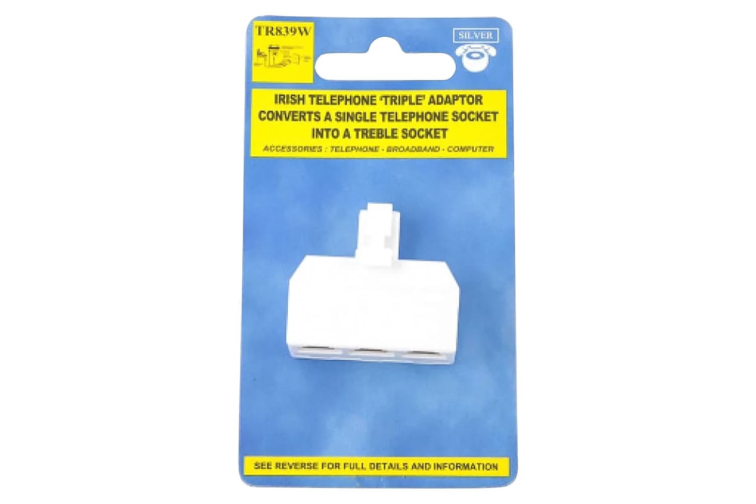 Silver Irish Telephone Triple Adaptor | TR839W