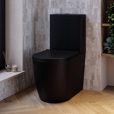 ONLY OPENED - Matt Black Close Coupled Rimless Toilet with Soft Close Seat - Roma