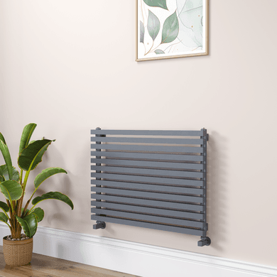 Ravello Linea Dark Grey Anthracite Square Designer Radiator 585x800mm Single Panel 2276 BTU - Horizontal Bars