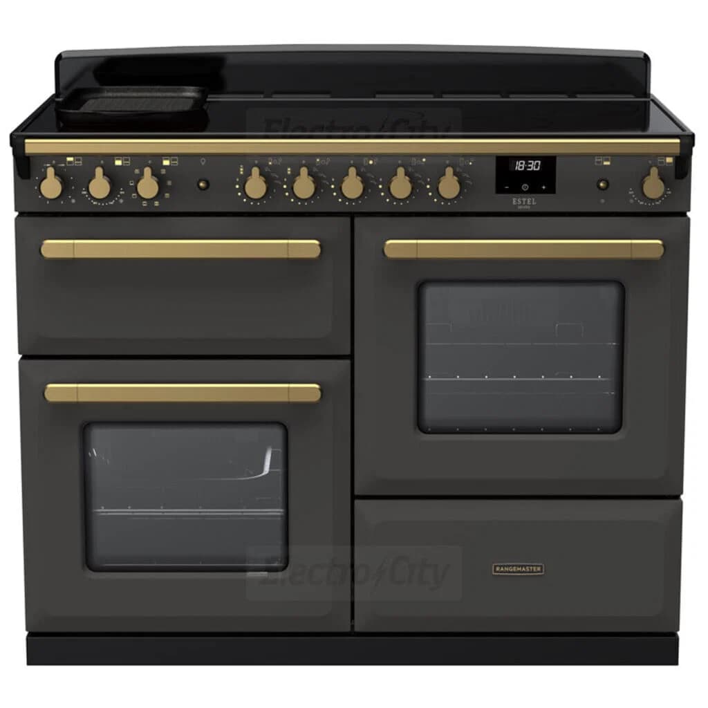 Rangemaster Estel Deluxe 110cm Induction Range Cooker | Slate with Brass Trim