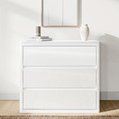 White High Gloss 3 Drawer Chest of Drawers with Curved Edges - Lexi
