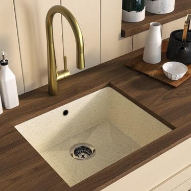 Single Bowl Speckled Beige Undermount Composite Kitchen Sink - Enza Eden