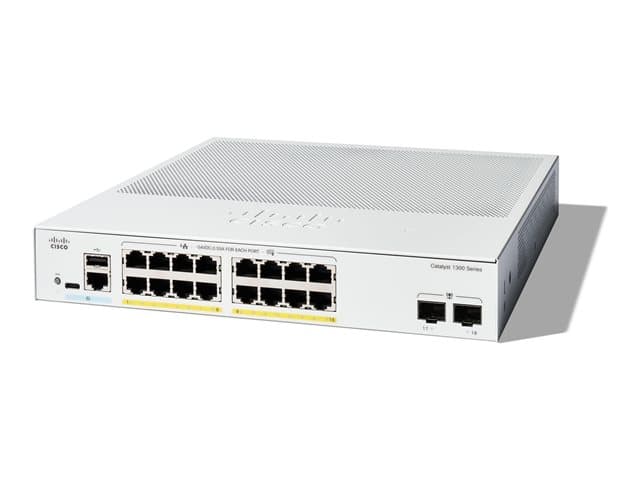 CISCO - Catalyst 1300-16FP-2G - Switch - L3 - Managed - 16 x 10/100/1000 (PoE+) + 2 x Gigabit Ethernet SFP - rack-mountable - PoE+ (240 W)