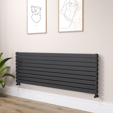 Riace Linea Midnight Black Flat Designer Radiator 630x1800mm Double Panel 6256 BTU - Horizontal Bars