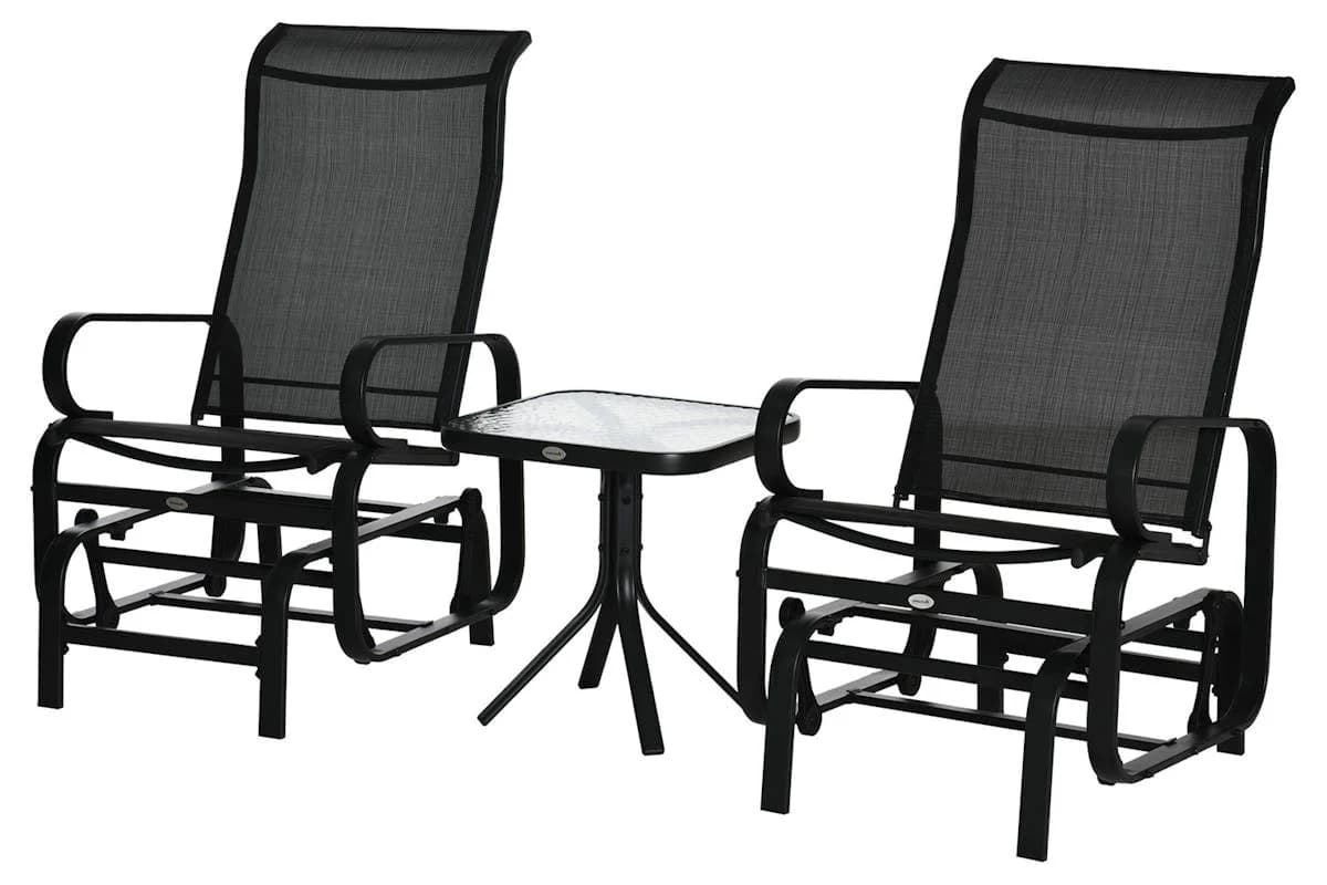 Outsunny Outdoor Glider Chair with Glass Top Table | Black