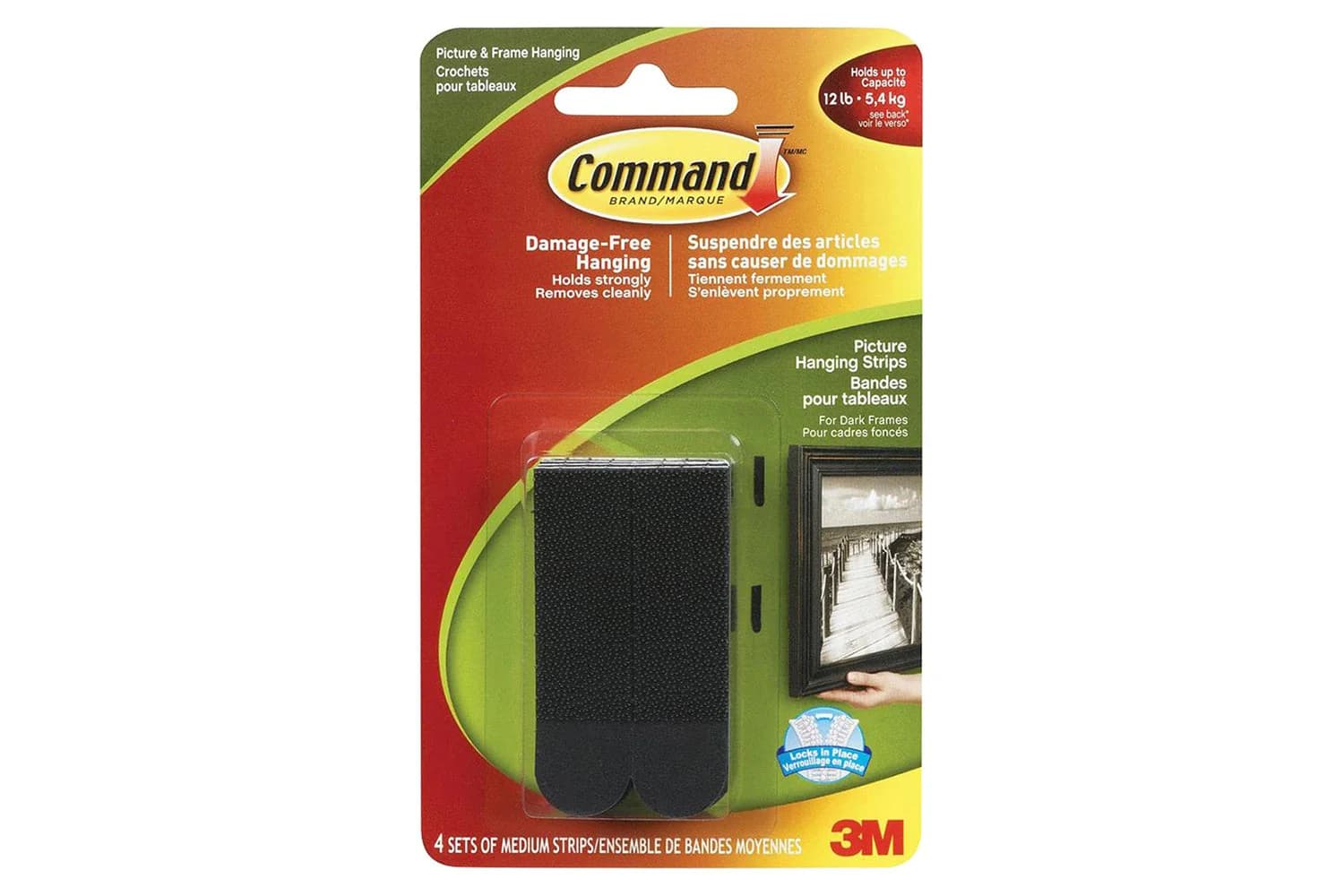 3M Command 4 Sets Medium Picture Hanging Strips | Black