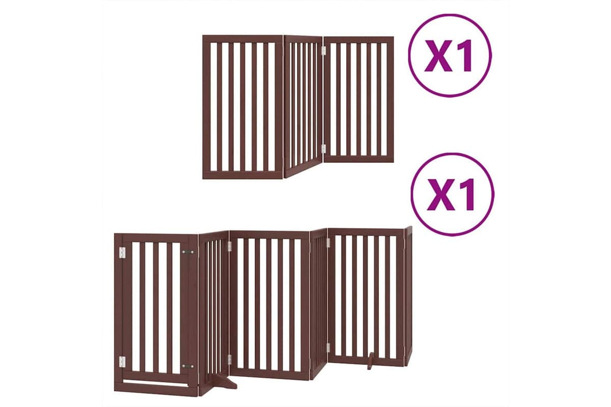 Vidaxl Dog Gate With Door Foldable 9 Panels Brown 450 Cm Poplar Wood