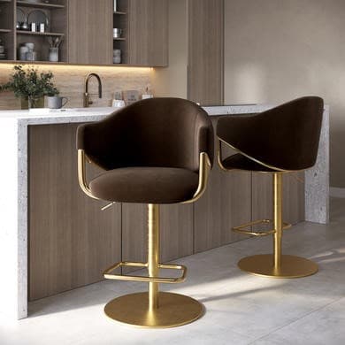 Ronnie Velvet Adjustable Swivel Bar Stools with Gold Base