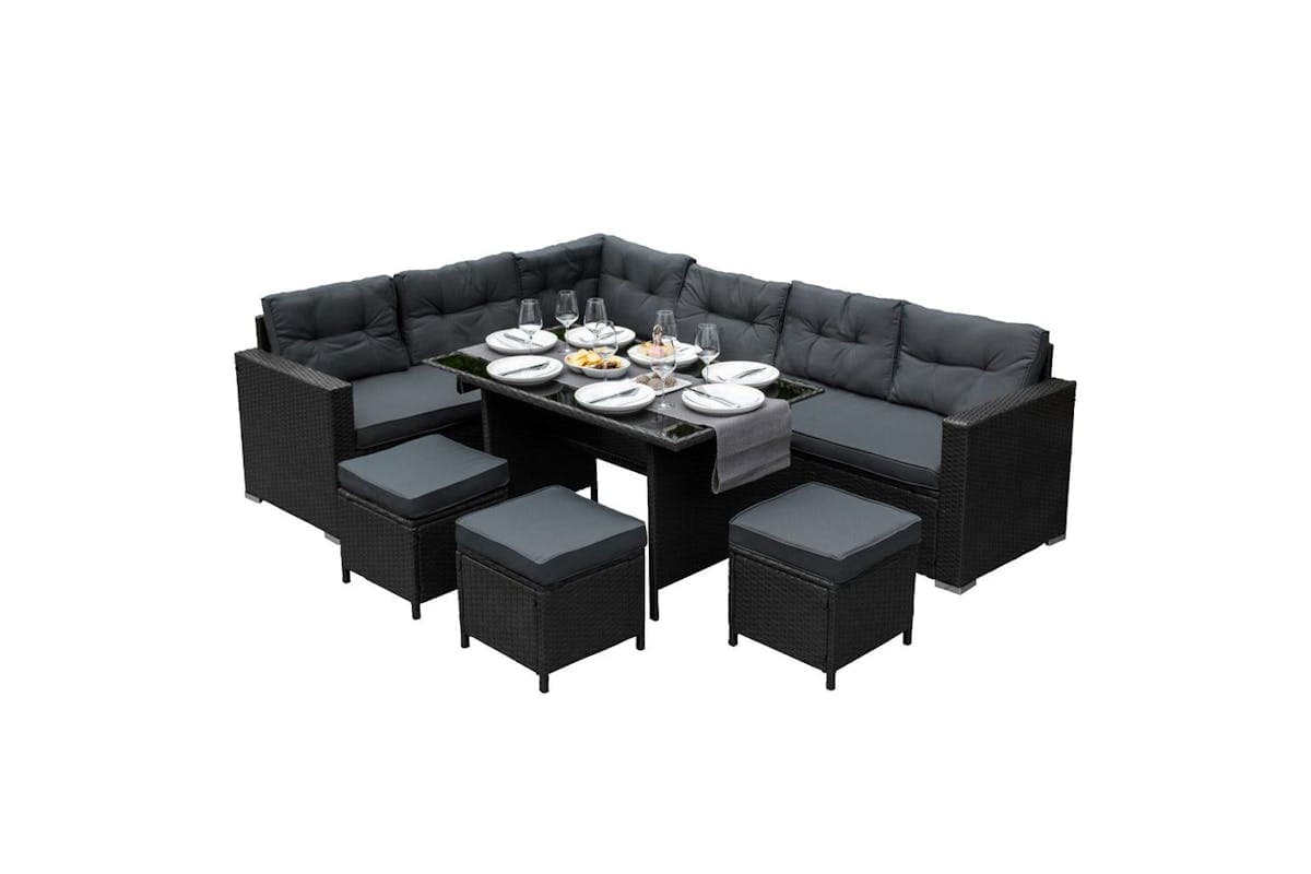 Monstershop Rattan Corner Sofa Set | Black/Grey