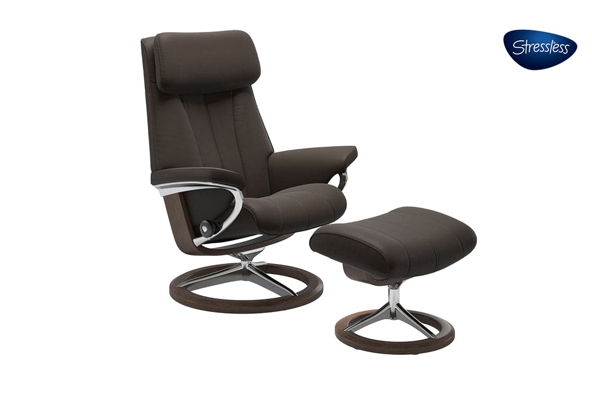Stressless Paul Recliner Signature Base with Footstool | Leather | Chestnut