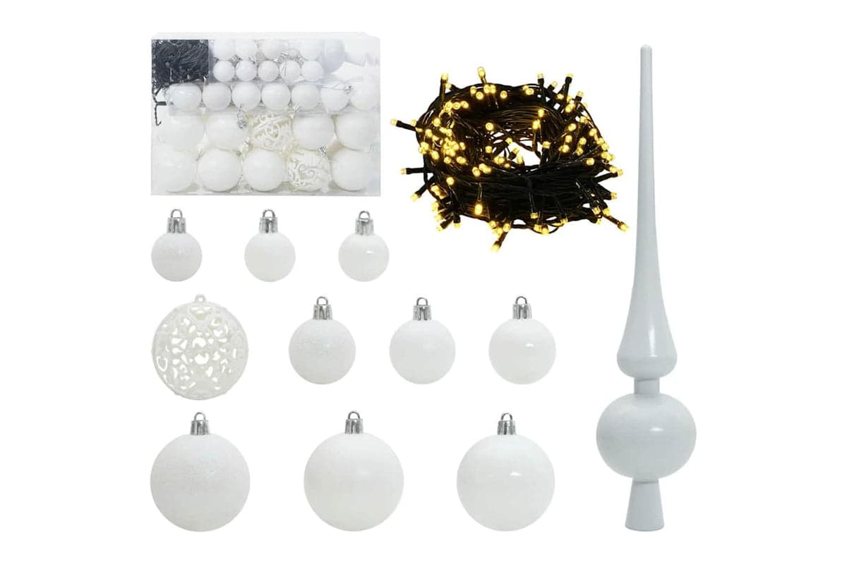 Vidaxl Christmas Bauble Set With 150 Leds 61 Pcs White Plastic