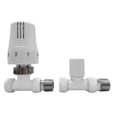 ONLY OPENED - White Thermostatic Straight Radiator Valves