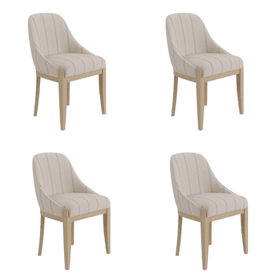 Set of 4 Beige and Blue Striped Upholstered Dining Chairs with Solid Wood Legs - Madeline