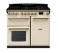 Rangemaster Estel Deluxe 100cm Dual Fuel Range Cooker - Pale Cream with Brass Trim | ESDL100DFPPCR/AB1